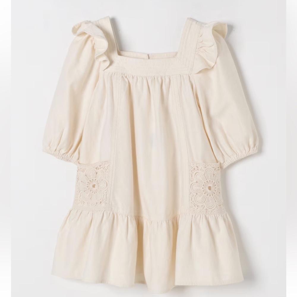 Zimmermann Kids Halliday Denim Dress Cream Ecru size 10